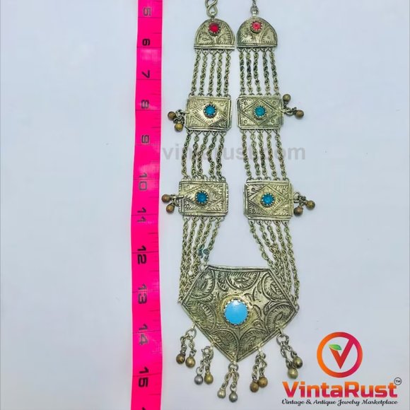 Silver Vintage Necklace with Turquoise Beads, Long Chain Necklace - Picture 7 of 8